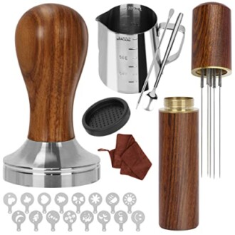 Kit d'outils de barista avec tamper et accessoires en bois et métal