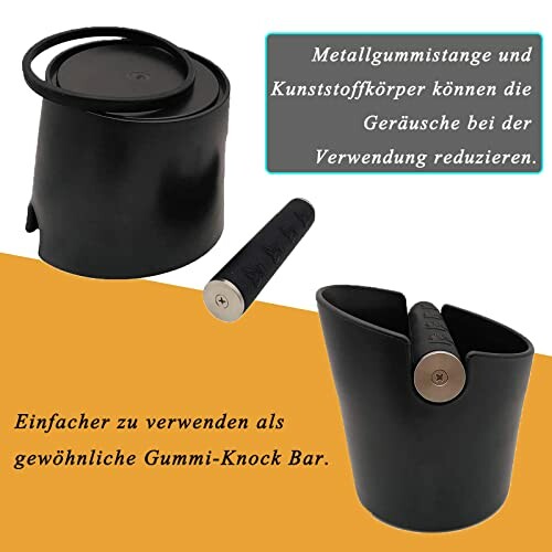 Boîte à marc de café noire avec poignée en métal