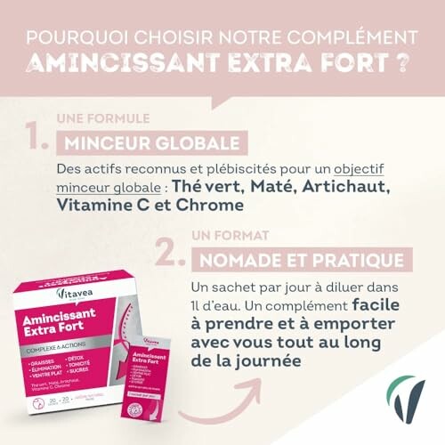 Publicité pour complément amincissant extra fort avec thé vert et vitamines