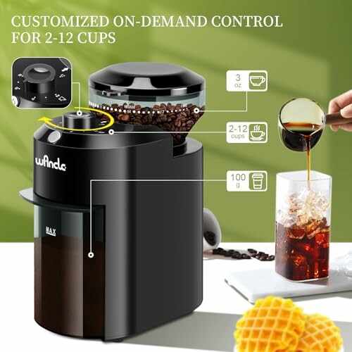 Moulin à café avec réglages personnalisés et café glacé.