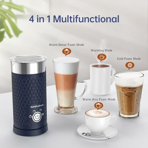 Appareil électrique multifonction pour mousser le lait avec différentes boissons.