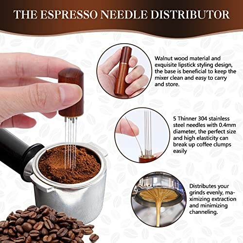 Distributeur d'aiguilles pour expresso avec manche en bois.