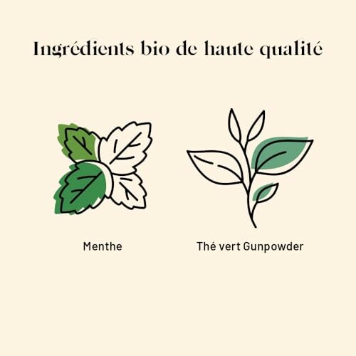 Illustrations de feuilles de menthe et thé vert Gunpowder