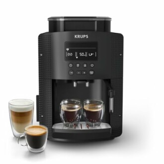 Machine à café Krups avec trois tasses de café.