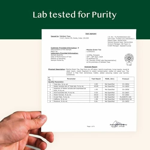Rapport de test de laboratoire pour le thé.