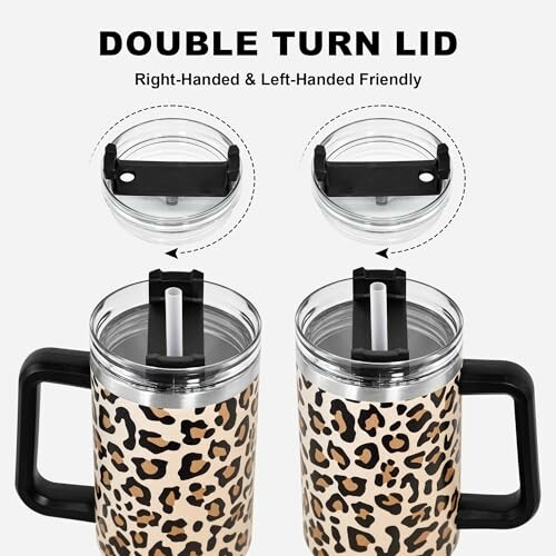 Tasse à motif léopard avec couvercle double.