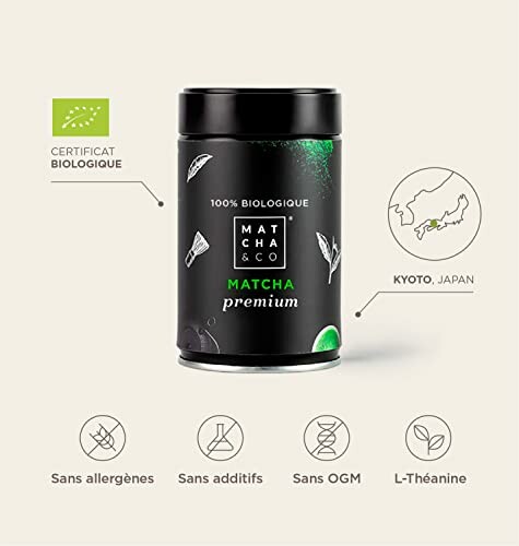 Boîte de thé matcha biologique de Kyoto, Japon.