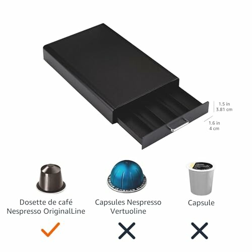 Tiroir pour capsules de café Nespresso avec différentes capsules.