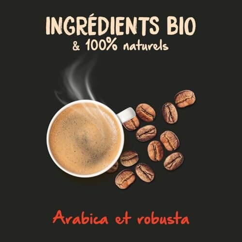 Tasse de café avec des grains de café biologiques