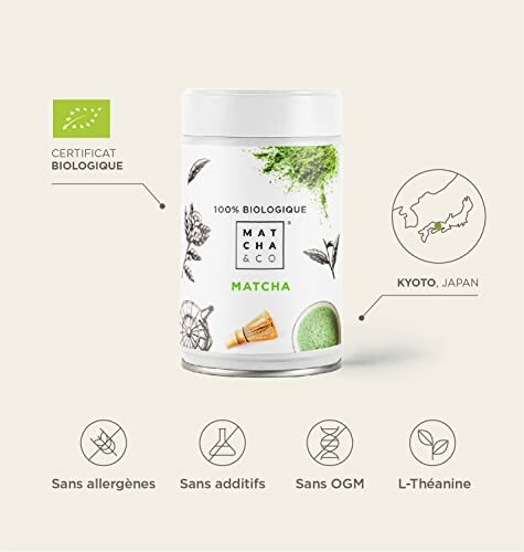 Boîte de poudre de matcha biologique avec certificats