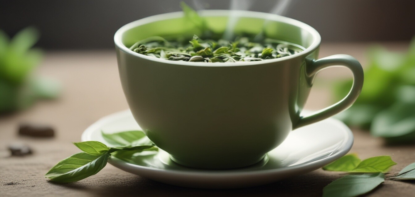 Cup of green tea promoting health benefits
